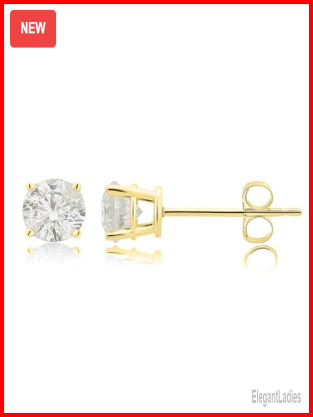 1/2 CTW Natural Diamond Stud Earrings in 14K Solid Gold Push Back
